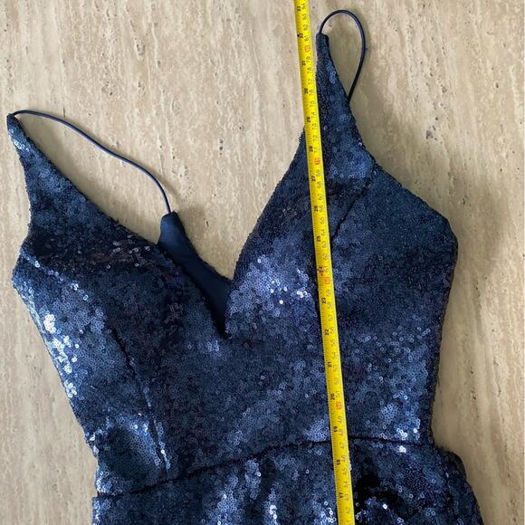 Navy Sequins Deep V Neck Open Back Formal Mini Dress P - Picture 9 of 13